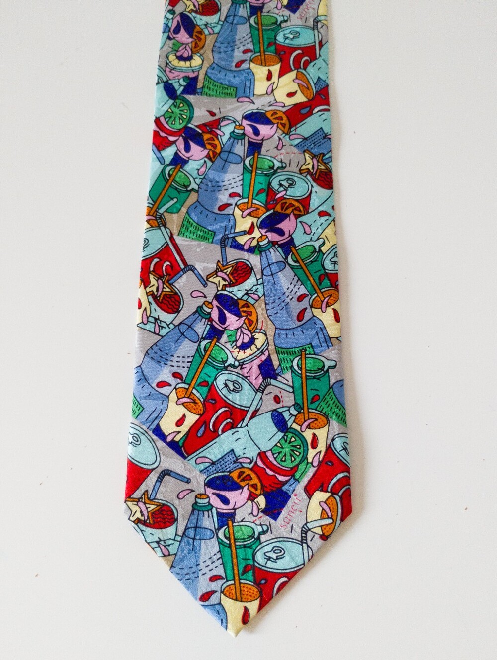 Vintage Sunett 100% Silk Pop Art Novelty Tie Drinks & Cocktails Hand Made